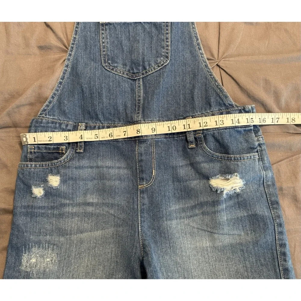 Children's Place Blue Denim Overall Distressed Shorts Girls Size 12 Shortalls